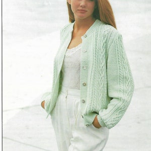 womens cable cardigan knitting pattern pdf ladies cotton jacket 30-44" cotton DK light worsted 8ply pdf instant download