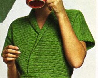 Vintage 70s Crochet Kimono Pattern: Womens Beach Coat, Dressing Gown (PDF Pattern)