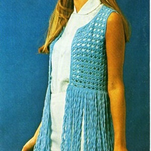 vintage womens crochet waistcoat crochet pattern pdf ladies crochet vest fringe hippy festival 32-38&quot; 4ply fingering pdf instant download