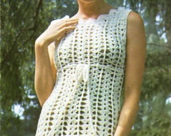 vintage womens crochet mini dress crochet pattern pdf ladies crochet dress 32-36" DK light worsted 8ply pdf instant download