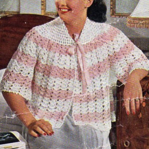 Vintage womens 4ply crochet bed jacket Crochet Pattern PDF ladies crochet bedjacket 4 ply PDF instant download