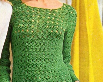 vintage womens crochet dress crochet pattern pdf ladies crochet dress 32-37" 4ply fingering pdf instant download