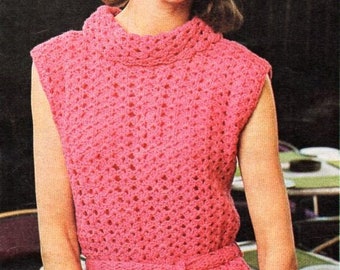 Vintage Crochet Dress Pattern, Sleeveless Tunic (PDF Download)