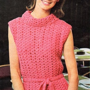 vintage womens crochet dress crochet pattern pdf ladies sleeveless crochet tunic 34-38&quot; bust DK light worsted 8ply pdf instant download