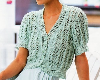 womens top knitting pattern PDF DK ladies lacy short sleeve cardigan summer top 28-40" DK light worsted 8ply pdf instant download