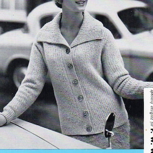 vintage womens jacket knitting pattern PDF ladies ribbed cardigan with collar 34-38&quot; DK light worsted 8ply PDF instant Download