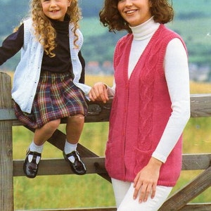 womens KNITTING PATTERN pdf womens cable waistcoat girls waistcoat ladies vest long length 26-40" DK light worsted 8ply pdf instant download