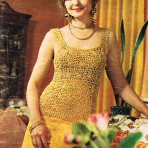 womens CROCHET PATTERN pdf ladies crochet top womens crochet motif evening top Vintage 1970s 32-36" 3ply Lt fingering pdf instant download