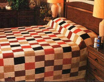 patchwork blanket bedspread knitting pattern pdf knitted patchwork quilt bed cover throw 86.5x83" DK light worsted 8ply pdf instant download