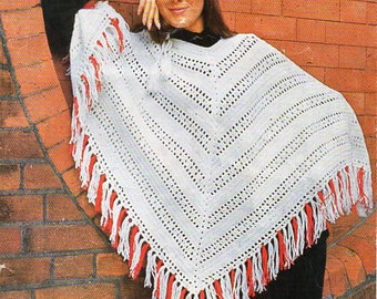 Vintage 1970s Crochet Poncho Pattern, One Size (PDF Download)