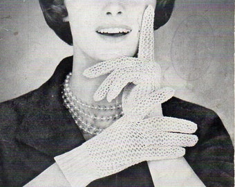 Vintage Lacy Gloves Knitting Pattern, Crochet Cotton Lace (PDF Download)