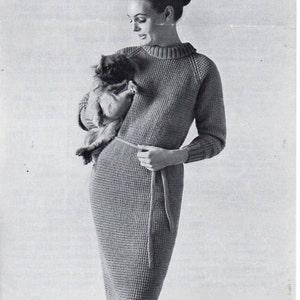 Vintage womens dress knitting pattern pdf ladies dress turtle neck retro dress 34-38" DK light worsted 8 ply instant download