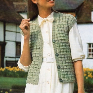 womens waistcoat knitting pattern pdf ladies vest larger sizes 32-46" aran worsted 10ply pdf instant download