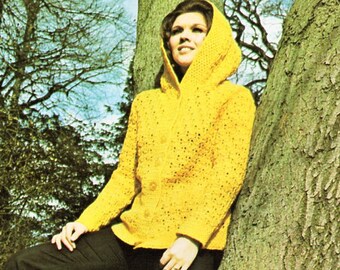 Vintage Crochet Jacket Pattern, Ladies Hooded Cardigan (PDF Download)