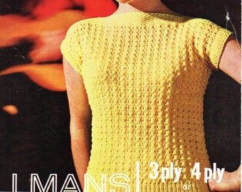 Vintage Lacy Knit Top Pattern: Short Sleeve, 34-40" (PDF Download)