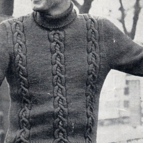 Mens Sweater Knitting Pattern Pdf DK Mens Cable Rib Jumper Etsy