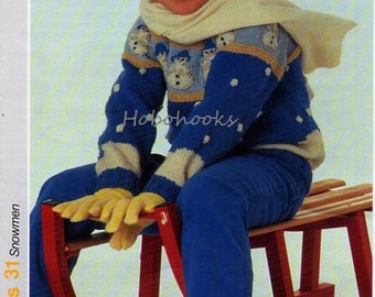 childrens snowman sweater knitting pattern pdf Christmas jumper 3-6 years DK light worsted 8ply PDF instant download