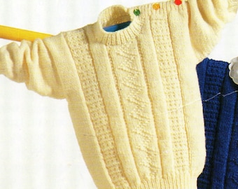 baby childs sweater knitting pattern pdf childrens jumper button shoulder 20-26 inch aran worsted 10ply PDF instant download