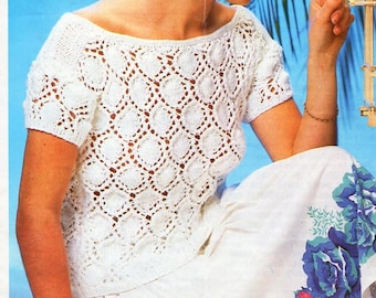 Lacy Cotton Top Knitting Pattern, Ladies Summer Sweater (PDF Download)