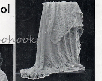 Vintage Shetland shawl knitting pattern pdf baby square shawl 2 ply Christening shawl shoulder wrap scarf 2 ply DK instant download