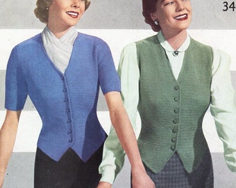Vintage Knit Waistcoat Cardigan Pattern, Fitted Vest, 34-38" (PDF Pattern)