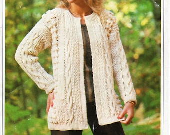 vintage womens aran jacket knitting pattern pdf ladies edge to edge cable cardigan 34-40" aran worsted 10ply pdf instant download