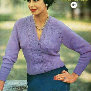 Vintage 60s Cardigan Knitting Pattern: Panel V-Neck (PDF Download)