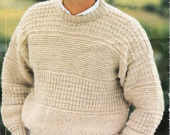 Vintage Mens Chunky Ribbed Sweater Knitting Pattern PDF Bulky | Etsy