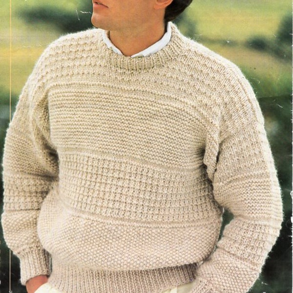 mens chunky sweater knitting pattern pdf mens crew neck jumper 34-44" chunky bulky 12ply pdf instant download