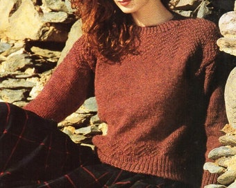 womens sweater knitting pattern pdf easy knit ladies jumper 32-42" aran worsted 10ply pdf instant download