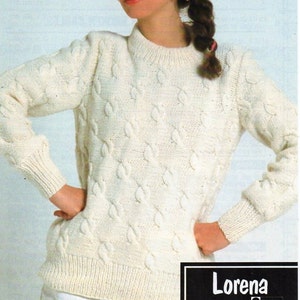 vintage womens cable sweater knitting pattern pdf DK ladies cable jumper crew neck 34-40&quot; DK light worsted 8ply pdf instant download