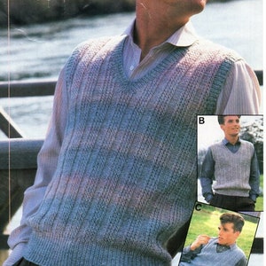 Mens V Neck Slipover Knitting Pattern Pdf Mens Pullover 3 Designs 34-44 ...