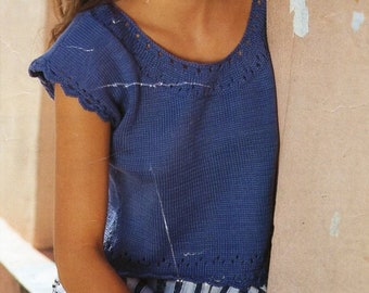 Vintage Knit Top Pattern: Ladies Short Sleeve Sweater (PDF Download)