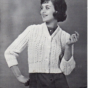 vintage womens cardigan knitting pattern pdf womens crop jacket 3/4 sleeve 32-38&quot; chunky bulky 12ply womens knitting pattern pdf download