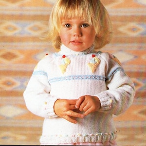 vintage childrens ice cream sweater knitting pattern pdf childs sundae jumper ice cream cone motif 51-61cm QK sport 5ply instant download
