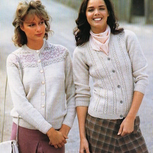 womens fair isle cardigan knitting pattern pdf ladies fair isle yoke cardigan 32-38&quot; DK Light Worsted 8 ply instant download