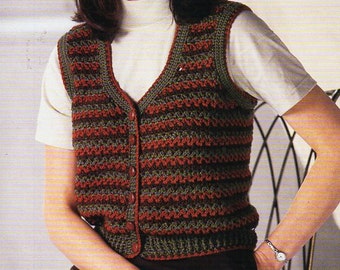 womens crochet waistcoat crochet pattern pdf ladies crochet vest striped larger sizes 36-52 inch DK light worsted pdf Instant download