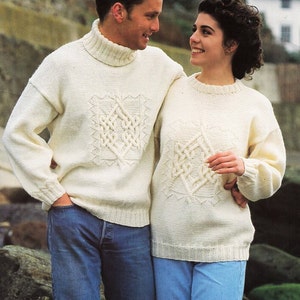 womens mens aran sweater knitting pattern pdf womens celtic knot cable jumper Vintage 30-44 inch aran worsted 10ply instant Download