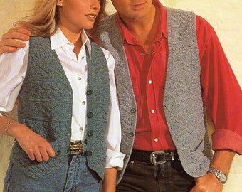 womens / mens waistcoats knitting pattern pdf download  v front patterned waistcoat 30-46" DK light worsted 8 ply unisex knitting pattern