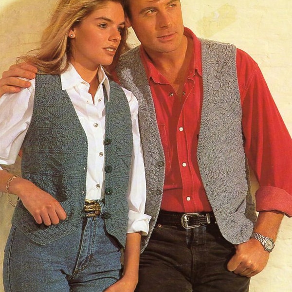 womens / mens waistcoats knitting pattern pdf download  v front patterned waistcoat 30-46" DK light worsted 8 ply unisex knitting pattern