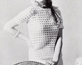 Vintage Crochet Top Pattern, 70s Short Sleeve Sweater (PDF Download)