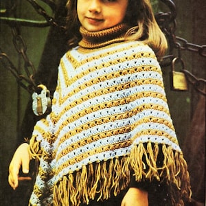 vintage girls crochet poncho crochet pattern pdf childs crochet poncho 22-26 inch DK light worsted 8ply pdf instant download