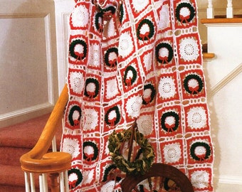 Christmas Wreath Crochet Blanket Pattern, Granny Square Afghan (PDF Download)