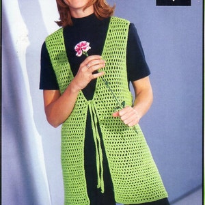womens crochet waistcoat crochet pattern pdf ladies crochet vest jacket long waistcoat larger sizes 36-48&quot; 4ply fingering Instant download