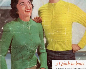 vintage womens cardigan knitting pattern pdf ladies round neck jacket fitted 34-36" DK light worsted 8ply pdf instant download