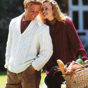 womens mens shawl collar aran jacket knitting pattern pdf ladies cable cardigan 32-42&quot; aran worsted 10ply pdf instant download