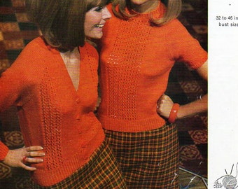 Vintage ladies sweater cardigan knitting pattern pdf womens twin set 1960s larger sizes 32-46 DK 8 ply ladies knitting pattern pdf download