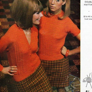 Vintage ladies sweater cardigan knitting pattern pdf womens twin set 1960s larger sizes 32-46 DK 8 ply ladies knitting pattern pdf download