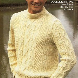 Mens Aran Sweater Knitting Pattern Pdf Download Mens Cable Jumper Crew ...