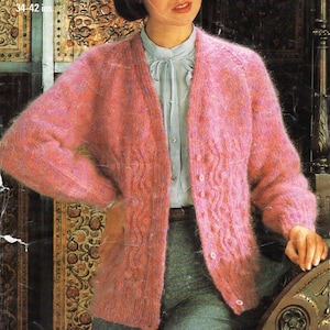 vintage womens mohair cardigan knitting pattern pdf ladies bobble cable jacket  34-42&quot; mohair aran worsted 10ply pdf instant download